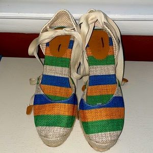 J. Crew Canvas ankle-wrap espadrille wedges